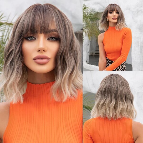 aa9aa37d30bf762f HAIRCUBE Synthetic With Bangs Short Bob Pink Wigs Curly Wavy Shoulder Length Cosplay Daily Colorful Wig