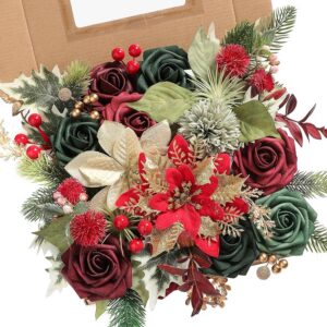 aaa222fb2397593c Serra Flora Artificial Christmas Flowers Greenery Combo Box Set Faux Flowers Bulk Flower Leaf with Stems for DIY Tree Ornaments Xmas Wreath Floral Arrangements Centerpieces