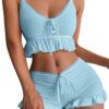 aab2b3e052437f0a SweatyRocks Women's 2 Piece Lingerie Set Pama Sets Ruffle Trim Tie Front Cami Top and Shorts Sleepwear
