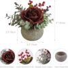 aabb8b4b0fd4ea98 Artificial Flowers Kit with Pot, Combination of Fake Silk Burgundy Red Roses and Greenery,Small Plant Potted Decor for Offices,Bookshelf,Bedroom, Living Room,Party,Wedding Decorations…
