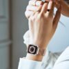 Geoumy Metal Magnetic Bands Compatible for Apple Watch Band 38mm with Case, Stainless Steel Milanese Mesh Loop Replacement Strap Compatible with iWatch Series 8/7/6/5/4/3/2/1 SE Women Men, Rose Gold