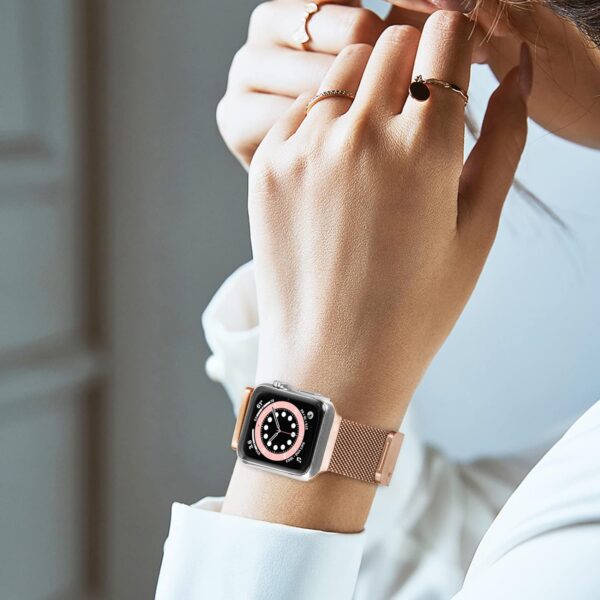 Geoumy Metal Magnetic Bands Compatible for Apple Watch Band 38mm with Case, Stainless Steel Milanese Mesh Loop Replacement Strap Compatible with iWatch Series 8/7/6/5/4/3/2/1 SE Women Men, Rose Gold