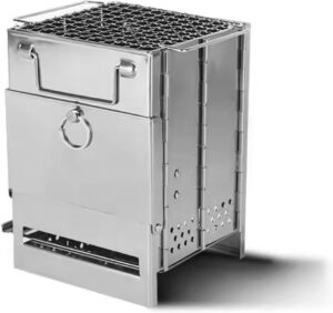 aafb95928bff872b Tragbarer Campingkocher aus Edelstahl – kompakter faltbarer Holzgrill für Rucksackreisen, Wandern & Grillen im Freien, winddichtes Design mit 360° Luftstrom & stabilem Boden (Survival Gear)