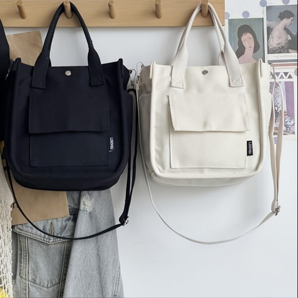 Mini Canvas Satchel Bag With Top Handle, Multi Pockets Shoulder Bag, Portable Lunch Box Storage Bag