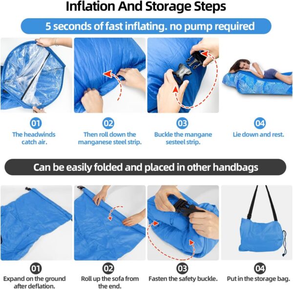 RZM Inflatable Lounger Air Sofa with Sunshade - Portable Waterproof Outdoor Couch for Camping, Beach, Hiking & Music Festivals - Quick Setup Lightweight Furniture w/Carry Bag (Clear Blue)