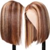 ab055d6d26baac00 Highlight Pre Plucked Short Straight Bob Lace Front Human Hair Wigs Piano Cheap Wig On Clearance Seal