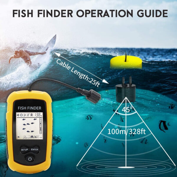 100M Portable Fish Finders 45 degrees Sonar Coverage Echo Sounder Alarm Transducer Lake Sea Fishing