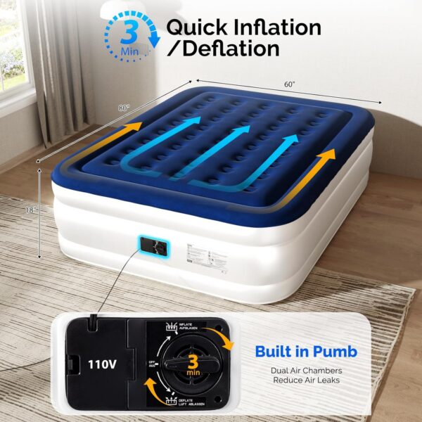 ab1cb3630fd72ae4 VINGLI Twin Air Mattress with Built-in Pump, 18 Raised Blow Up Mattress with Soft Flocked Top, Leakproof Inflatable Mattress for Camping, Home, Guests,with Storage Bag
