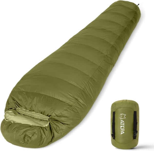 ab3ae8b691eb5dc8 ATEPA Down Sleeping Bag for Adults, 650FP Recycled Mummy Cold Weather Ultralight 3 Season Waterproof Compact Packable Sleeping Bag with Stuff Sack & 15D Nylon Shell for Backpacking Camping Hiking