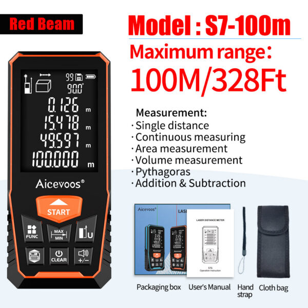 Aicevoos Digital Rangefinder 50M 70M 100M 120M Distance Meter Trena Laser Tape Measure Roulette Range Finder