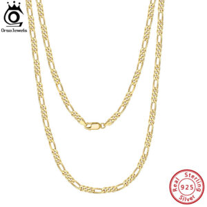 ab59dbff6b0db970 ORSA JEWELS Handmade Italian 3.3mm Diamond-Cut Figaro Chain Necklace Gold over Sterling Sier Men Woman Jewelry SC34