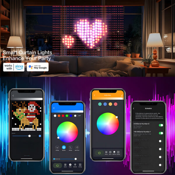 App DIY Picture Text Led Display Smart String Light RGB LED Bluetooth Control Curtain Lights