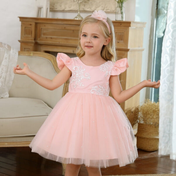 1-5Y Baby Girls Dress for Wedding Party Pink Birthday Princess Dresses Kids Bridesmaids Elegant Gown Cute Girl Bow Vestidos