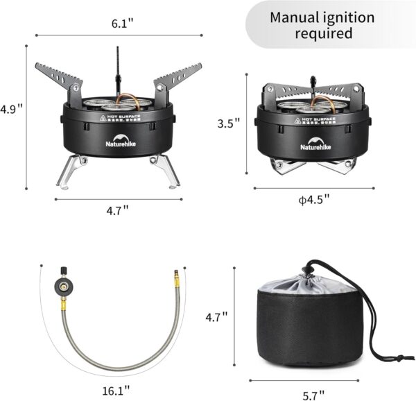 Naturehike Camping Gas Stove for IGT Table, Portable Isobutane Stove with Storage Bag & Foldable Brackets, 3 Burners Camp Stove for Outdoor Car Camping Cooking Tailgating