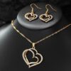 3 Pcs Shaped Of Earrings Pendant Necklace For Women Exquisite Fashion Rhinestone Double Heart Jewelry Set