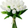 Mandy's 20pcs Yellow Artificial Tulip Silk Fake Flowers 13.5" for Mother's Day Easter Valentine’s Day Gifts in Bulk Home Kitchen Wedding Decorations