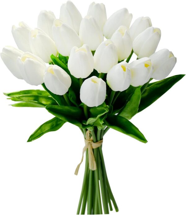Mandy's 20pcs Yellow Artificial Tulip Silk Fake Flowers 13.5" for Mother's Day Easter Valentine’s Day Gifts in Bulk Home Kitchen Wedding Decorations
