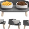 aba8a0a9411ad1ae Cat Food Bowls, Elevated Ceramics Dog Cat Bowls Stand with No-Spill Design,3 Adjustable Heights Anti Vomiting Cat Water Bowl,5 inches Raised Bowl for Medium and Small Size Dog Cats