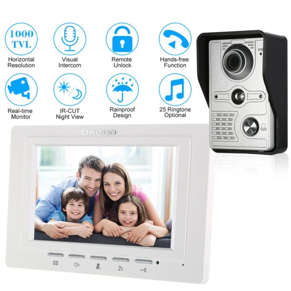 aba8d69393520e75 7 inch Wired Video Doorbell Indoor Monitor IR-CUT Outdoor Camera Visual Intercom Two-way Audio Remote Unlock Video Door Phone