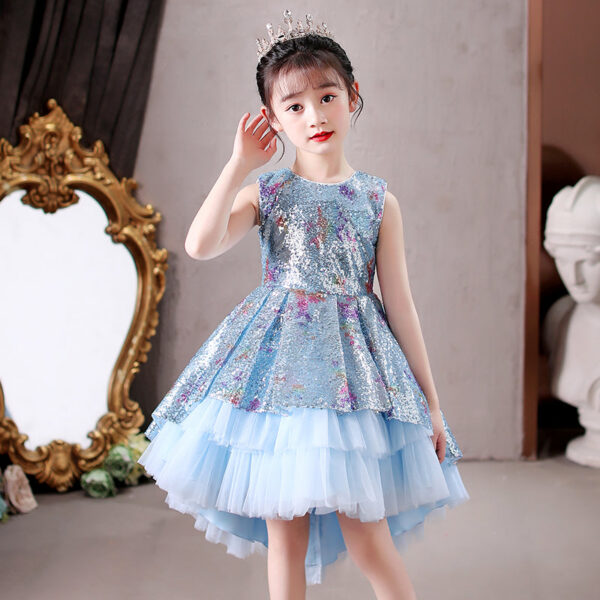 Kids Dress For 4-12 Girls Sequined Cake Skirt Wedding Party Tailing Elegant Princess Sleeveless Children’s Dresses