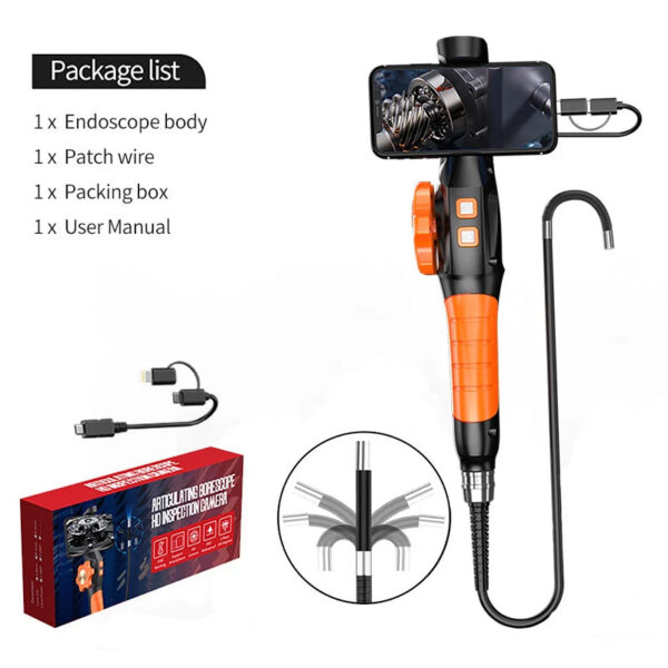 360 Degree Rotation Endoscope Inspection Camera 6.4mm Lens HD Articulated Borescope Camera for Automotive Car IOS Android