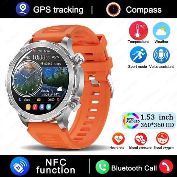 abbe69145eaed646 New GPS Track Smart Watch Men AMOLED HD Screen Outdoor Sports Fitness Heart Rate NFC IP68 Waterproof Bluetooth Call Smart Watch