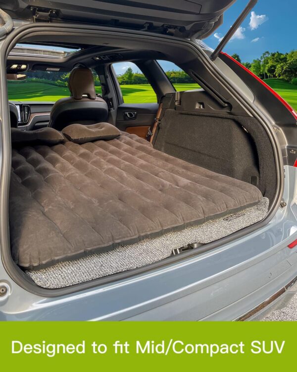 abc20cc2ab25f9b3 SUV Air Mattress with Cup & Phone Holder, Flocked-Top Inflatable Car Mattress with Two Air Pillows & Electric Air Pump, Ideal SUV Mattress for Camping, Travel, and Road Trips (Grey)