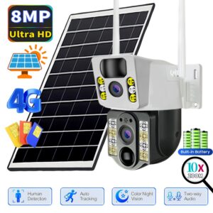 4K Solar Camera 4G SIM Card  Dual Lens 8MP HD Night Vision IP CCTV Surveillance PTZ PIR Human Detection Alarm Waterproof Camera