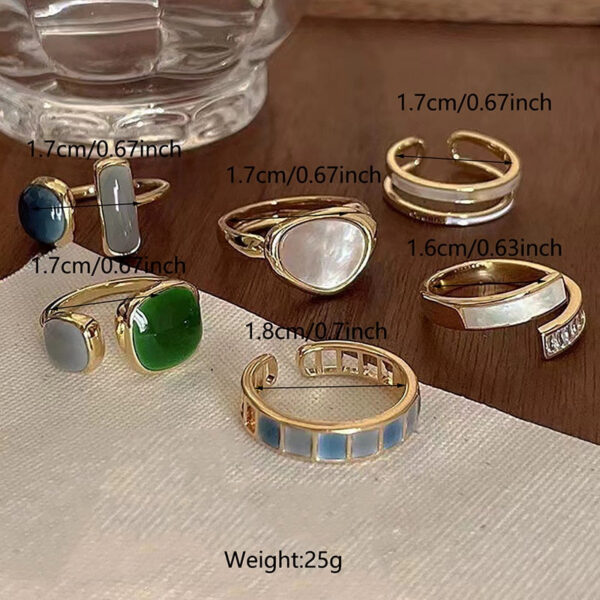 abd63bdc659808f2 6 Piece Set Irregular Open Moonstone Heart Finger Rings For Women Girls Kpop Sweet Cool Trendy Aesthetic Jewelry Gifts