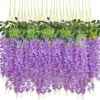abd6ccf3cc76227e CEWOR 24pcs Wisteria Hanging Flowers 3.6ft Artificial Vines Fake Garland Silk Flower String for Wedding Party Garden Outdoor Greenery Home Wall Decoration (Purple)