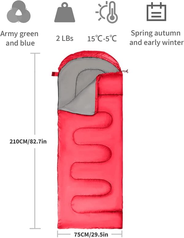 Sleeping Bag With Hood, 3 Season Waterproof Warm Lightweight Rectangular Envelope Camping Sleeping Bag for Adults Camping, Hiking, Backpacking, Traveling, Outdoor & Indoor Activities
