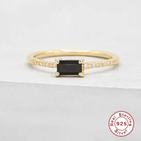 CANNER Square Black Diamond Ring 100% Sterling Sier Anillos Gold For Women Fine Jewelry Wedding Rings Bijoux