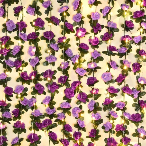 BLEUM CADE 12Pcs 98.4Ft Flower Garland Artificial Rose Vines for Bedroom, Cute Fake Hanging Flower Vines Floral Garland Decorations for Wedding Party Wall Room Decor Aesthetic