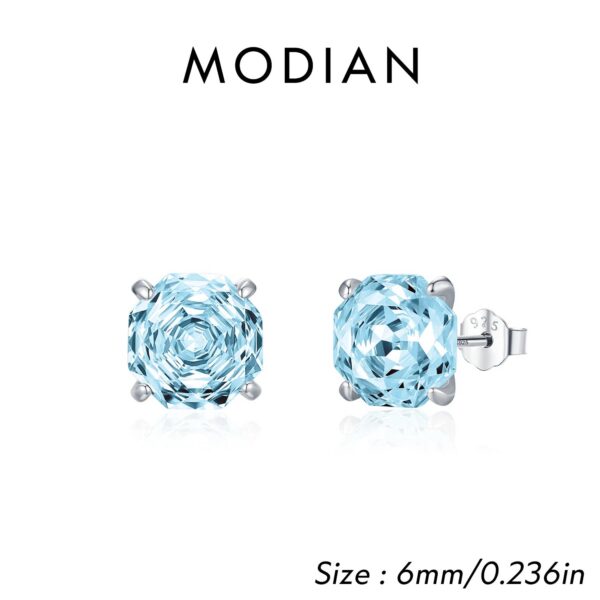 MODIAN Sparkling 925 Sterling Silver Delicate Rose Cut Simulated Aquamarine Trendy Stud Earrings For Women Wedding Jewelry