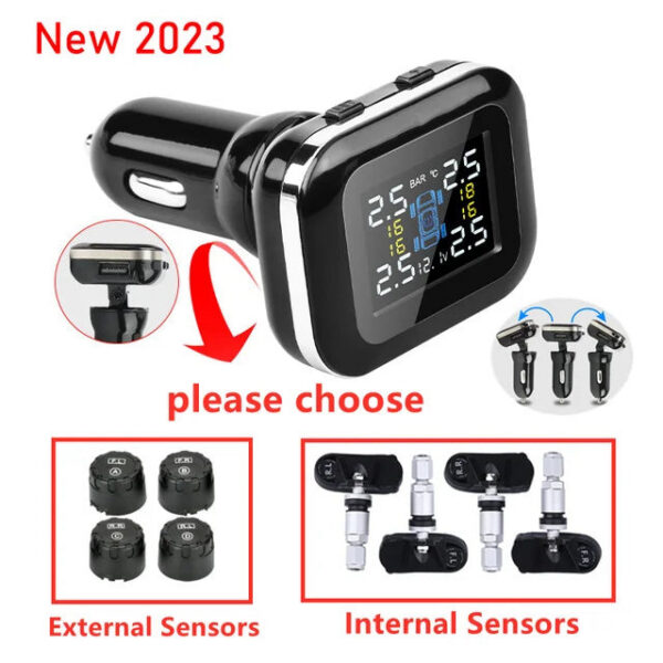 Car Cigarette Lighter Wireless Universal TPMS USB Digital tpms Tire Pressure Alarm System 4 External Internal Sensor