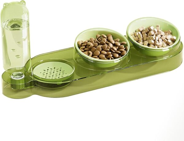 Marchul 3 in 1 Cat Bowl, Cat Food and Water Bowl Set, 10°Tilted Cat Food Bowl, Raised Cat Bowl with Automatic Water Dispenser Bottle, Detachable Wet and Dry Cat Dishs for Cat and Puppy