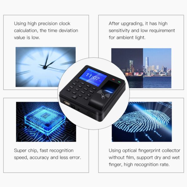ac71c5170a489141 2.4 Inch Attendance Machine Fingerprint/Password/ID Card Recognition Time Clock Employee Checking-in Recorder Multi-language