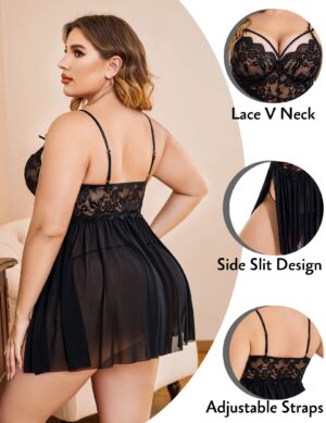 ac779e606ff97ded Avidlove Plus Size Lingerie Lace Babydoll Womens Strap Chemise Nightgown V Neck Nighty Mesh Sleepwear Side Slit Nightdress