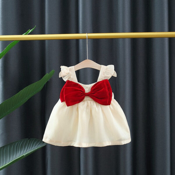 Solid Color Baby Girls Summer Smooth Cool Children Clothes Sweet Korean Style Kids Bowknot Party Evening Dresses 0 To 3 Years