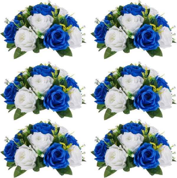 NUPTIO Flower Balls for Wedding Centerpieces - 2 Pcs 9.5 inch Diameter Fake Flower Ball Arrangement Bouquet Party Centerpieces for Tables - Dusty Blue Rose Bouquet Centerpiece Flowers for Table