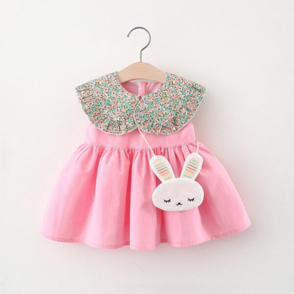 aca62d205aadb582 2Pcs/Set Baby Girl Clothes Sweet Kids Costume Summer Infant Sleeveless Cute Floral Cartoon Toddler Princess Dresses+Bag 0 To 3Y