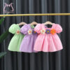 Summer Children Clothes Flower Simple Solid Color Puff Sleeve Baby Girl Dresses Thin Toddler Party Birthday Princess 0 To 3 Y