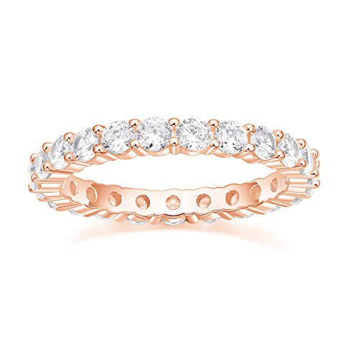 Trumium Sier Wedding Round Zirconia Diamond Full Eternity Stackable Engagement Ring for Women Jewelry 3mm