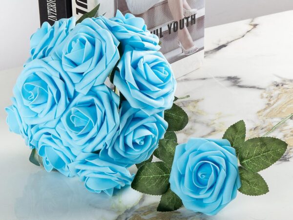 ace5f0d27bd0d4e0 Artificial Flower Foam Purple Rose 50pcs Real Looking Fake Rose with Stems Leaves for Home Decoration Party Garden Centerpieces DIY Wedding Bouquets(Purple)