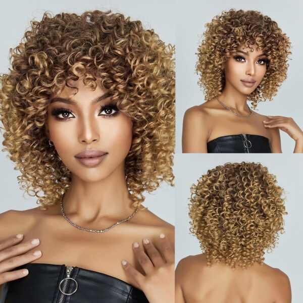 ace875e4a5257a5d Brown Blonde Synthetic for Women Short Kinky Curly Afro Wigs Glueless Cosplay Hair