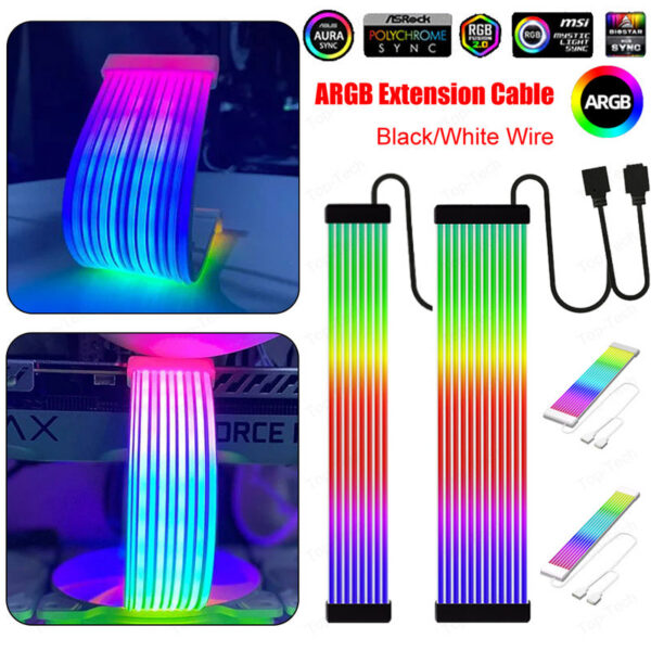 acee061fa1875e3d 5V 3Pin ARGB Sync PC 8/24PIN Motherboard Power Extension Flexible LED Strip Light DIY Kit Video Card 8Pin 6PIN Cable