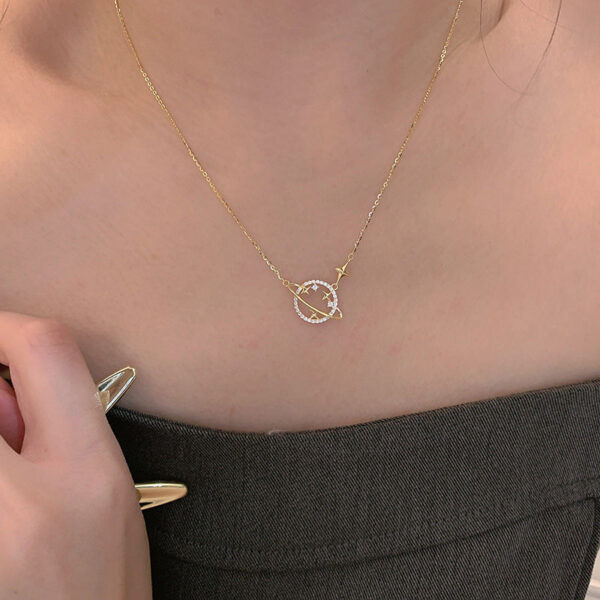 ad040fa77241f163 Sterling Sier Simple Diamond Gold Planet Pendant Necklace Women Fashion Wedding Party Jewelry Accessories