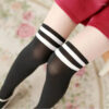 Women Socks Women's Fake Knee High Tights Spring Autumn Black White Stripes Patchwork Pantyhose Sexy Female Cosplay Party Silk Stockings