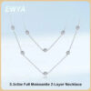 EWYA D Color Full 3/3.5mm Round Bubble Moissanite Diamond Tennis Necklace for Women Party S Sier 2-Layer Neck Chain