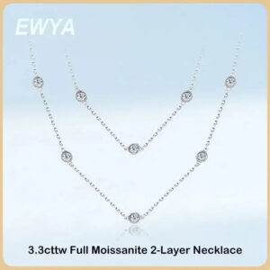 ad1a26045cd36dd8 EWYA D Color Full 3/3.5mm Round Bubble Moissanite Diamond Tennis Necklace for Women Party S Sier 2-Layer Neck Chain
